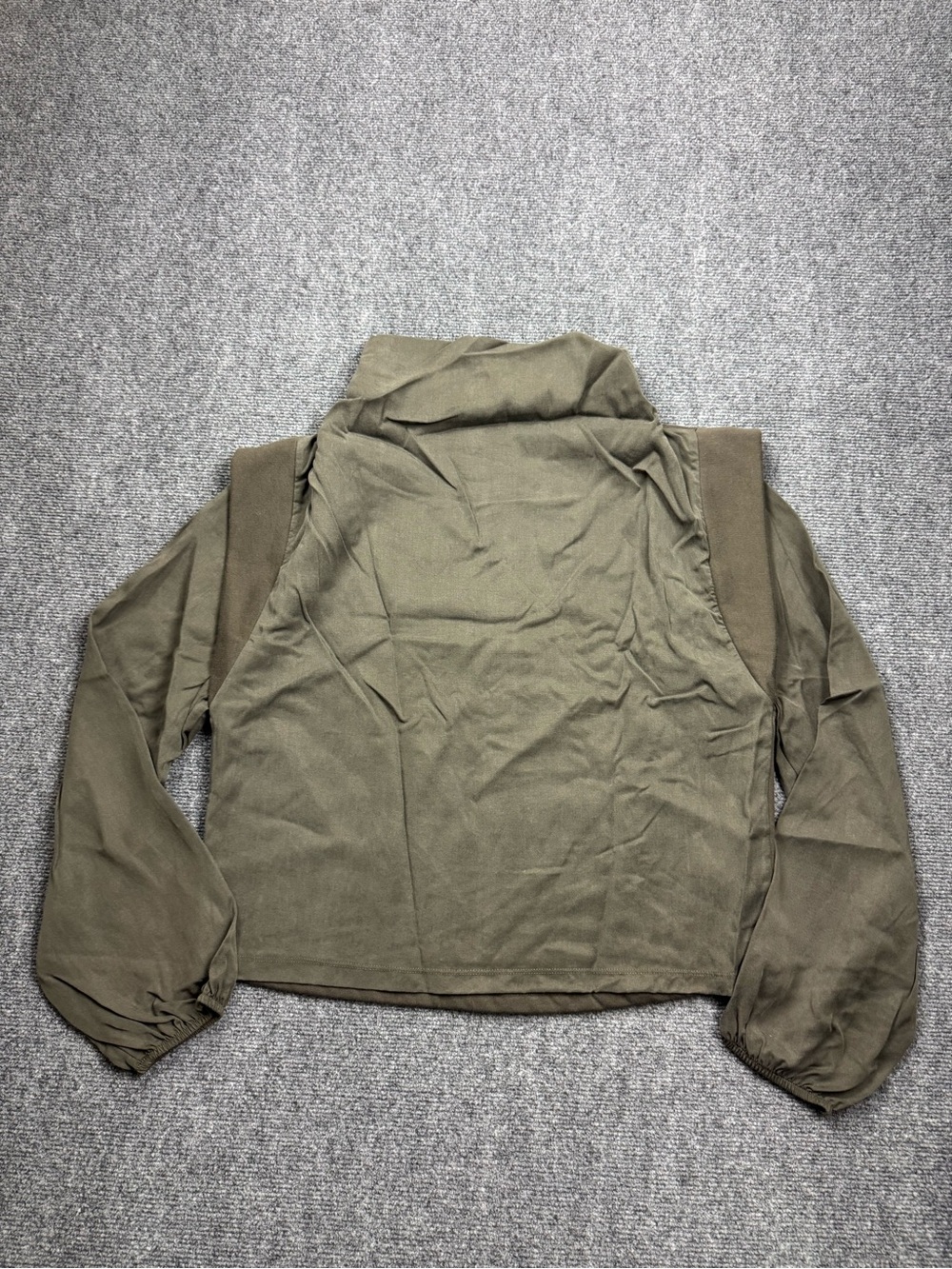 Zara Military Style Utility Top Pullover Medium Olive Green Loose Fit High Neck